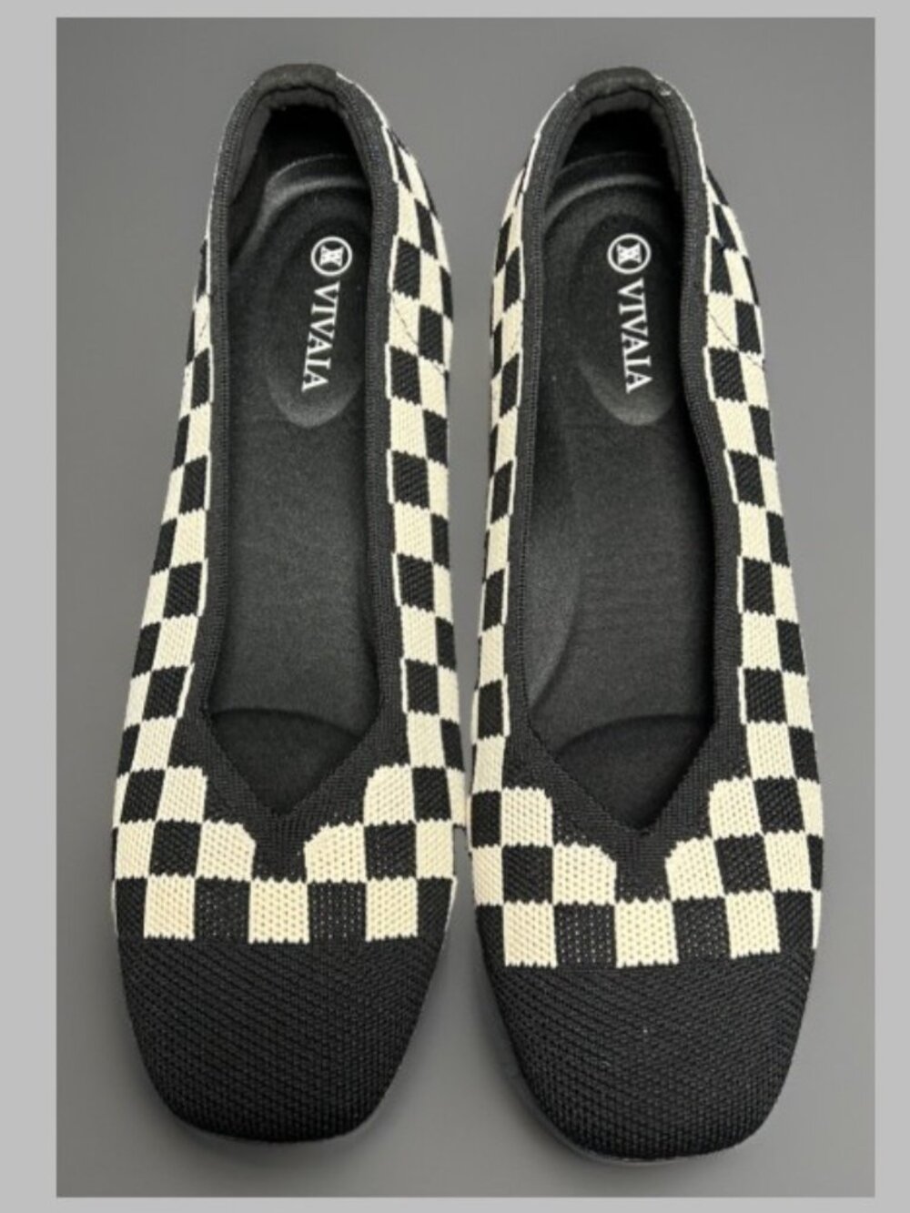 VIVAIA Margot 2.0 Women's Ballet Flats 8.5 EU 39.5 Black Cream Checkerboard Knit